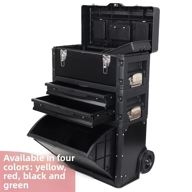 3-Tier Rolling Tool Chest with Telescopic Handle Multi-Function Tool Storage Cart