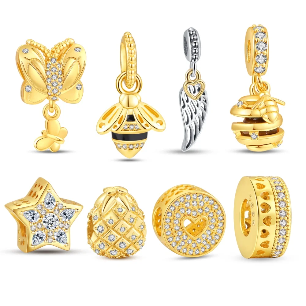 Gold Plated Charms Set for Bracelet DIY Jewelry Making Flower Heart Cross Star Tree Bee Sun Pendant Bead for Women Surprise Gift