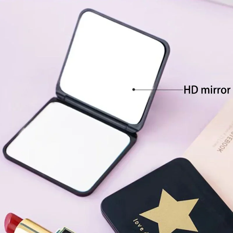 High Quality ABS Plastic Portable Handheld Foldable Mini Square Compact Cute Double-Sided Cosmetic Mirror For Gift