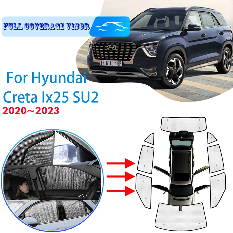 

Full Covers Sunshades For Hyundai Creta Cantus SU2 2020~2023 Car Accessories Auto Sun Protection Windshields Side Window Visor