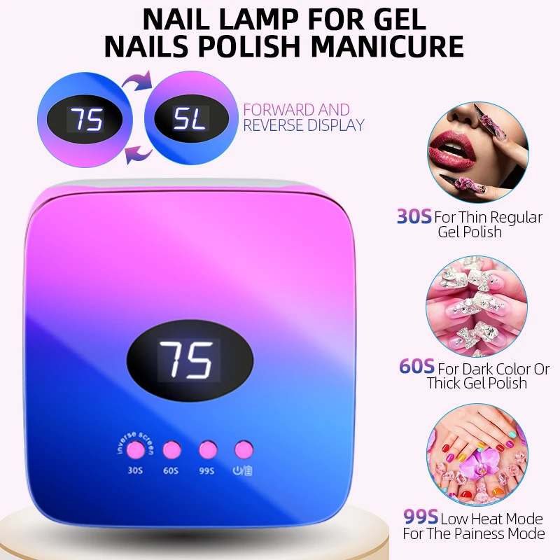 Lâmpada recarregável UV LED Nail, Secador de unhas para cura gel polonês, Máquina de manicure sem fio com sensor inteligente, Ferramentas do salão de unhas, 54W