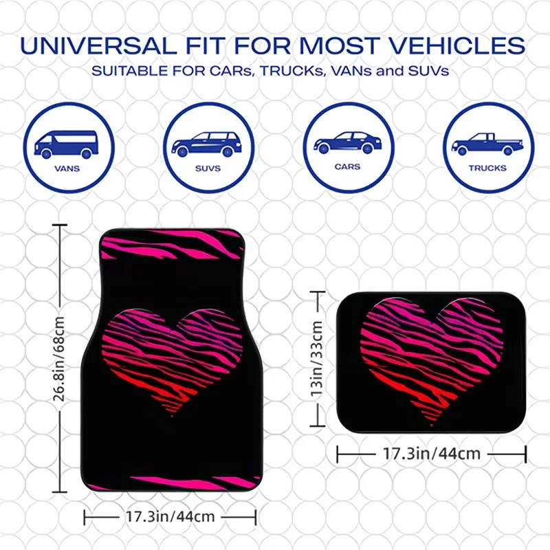 4Pcs Pink Zebra Print Heart-Shaped Sweet and Cool Style Car Floor Mats, Universal Car Interior Mats, Durable Polyester Fiber, Mother's Day Gift, Suitable for Various Car and Suv Models, Interior Decorative Mats, Wear-Resistant and Non-Slip, Car-Specific Floor Mats, Perfect Gift for Loved Ones and Friends, Fun Design Floor Mats, High-Quality Materials, Holiday Shoppers, Truck Owners view 2