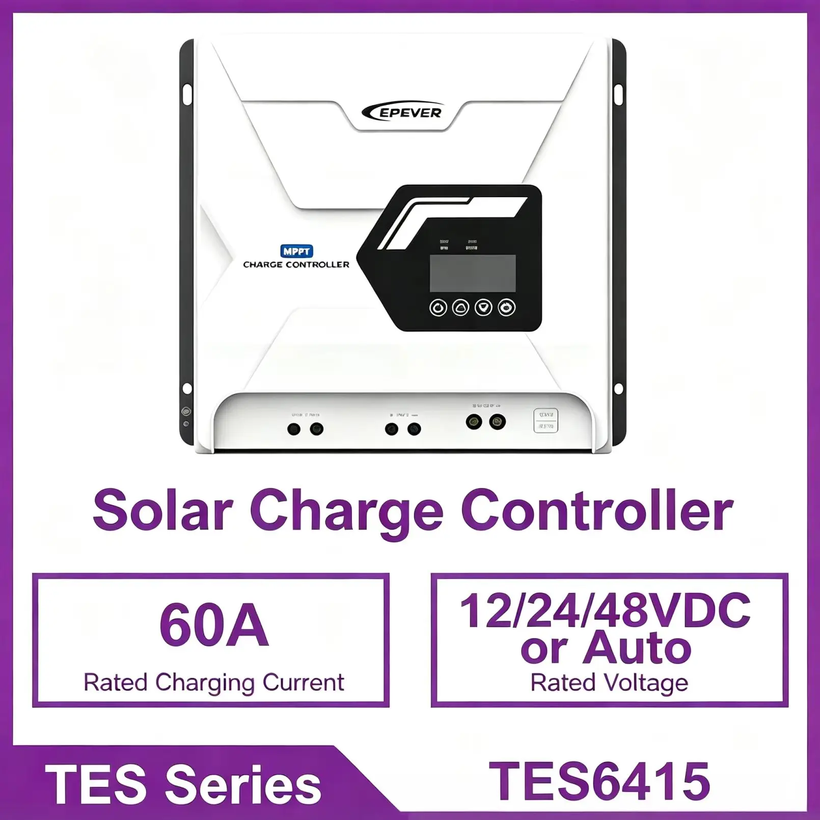 60A MPPT Charge Controller TES6415 TES6425 Auto 12V/24V/48V Voltage Built-in Comprehensive Circuit Protection