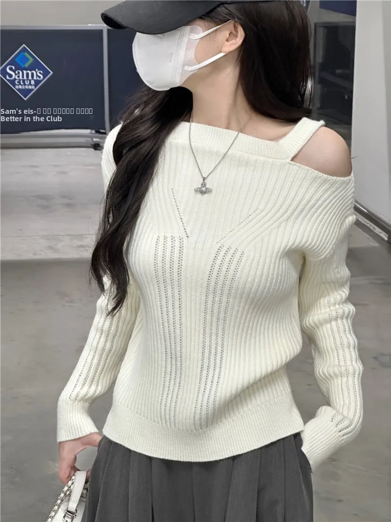 

Свободный женский вязаный свитер Ne с подвесными плечами, осенне-зимняя верхняя одежда, полосатый трикотаж для ленивого ощущения, топ