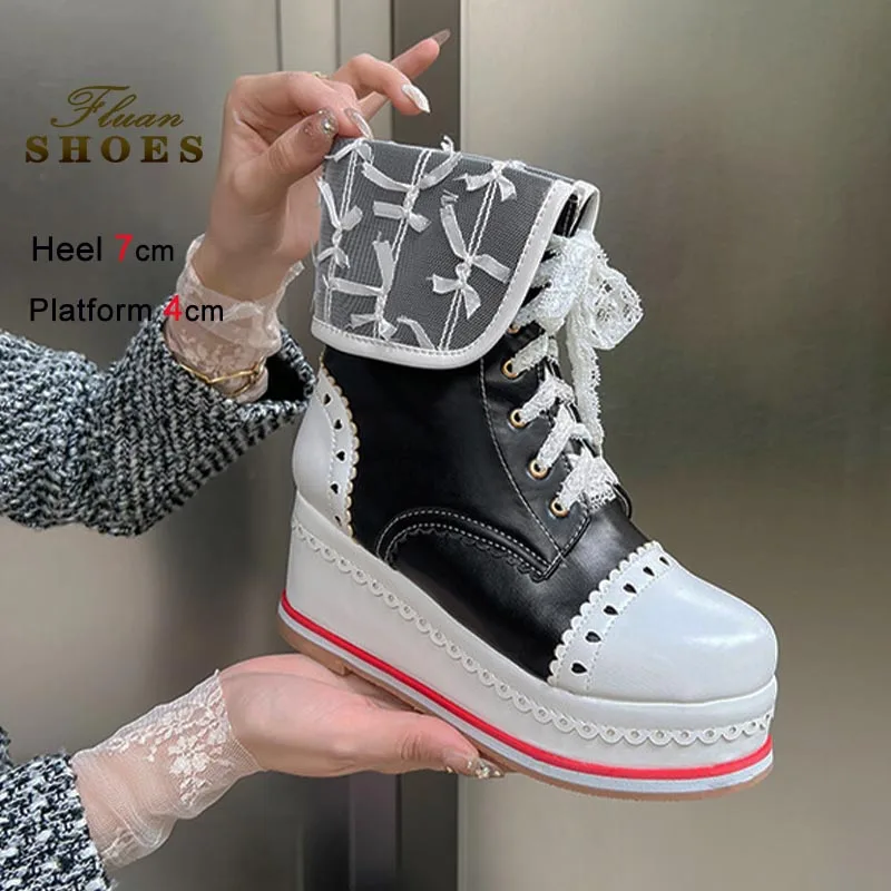 

Casual Short Boots Student Women's Boots Fashion Lace Up Princess Shoes Non-slipping Sole Height Increase Height Increase Boots