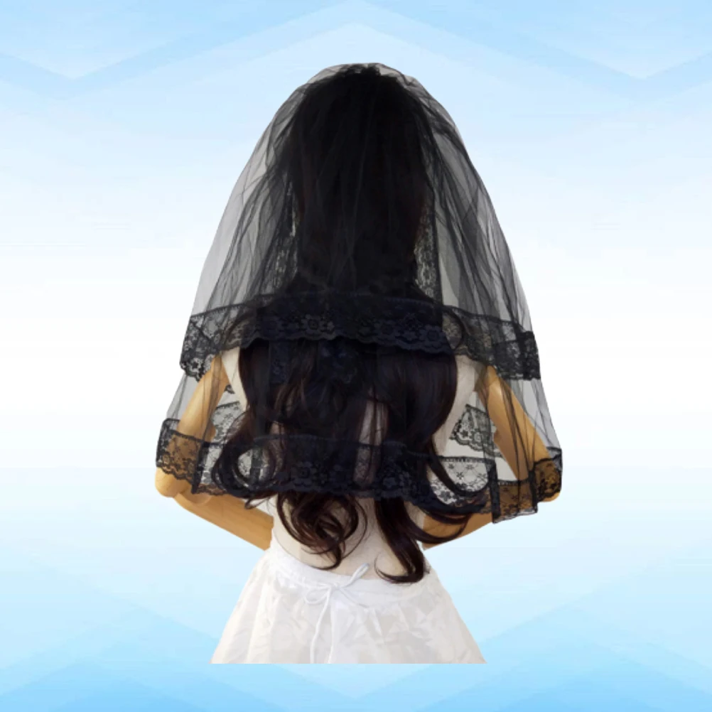 Kerudung Renda Hitam 60Cm Lapisan Ganda Aksesori Rambut Pernikahan Cosplay Anak-anak Masker Wajah Tulle Dekorasi Fotografi Pengantin Pesta Kostum