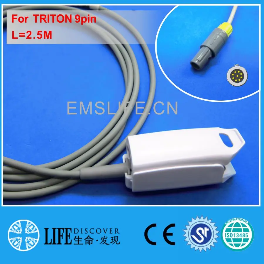 

Reusable adult AWT finger clip spo2 sensor For triton 9pin singl slot patient monitor