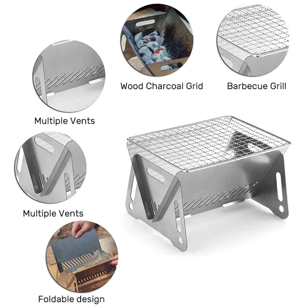 Portable Folding Barbecue Grill Heating Stoves Multifunction Camping BBQ Grill Rack Net Firewood Stove Stainless steel BBQ Grill