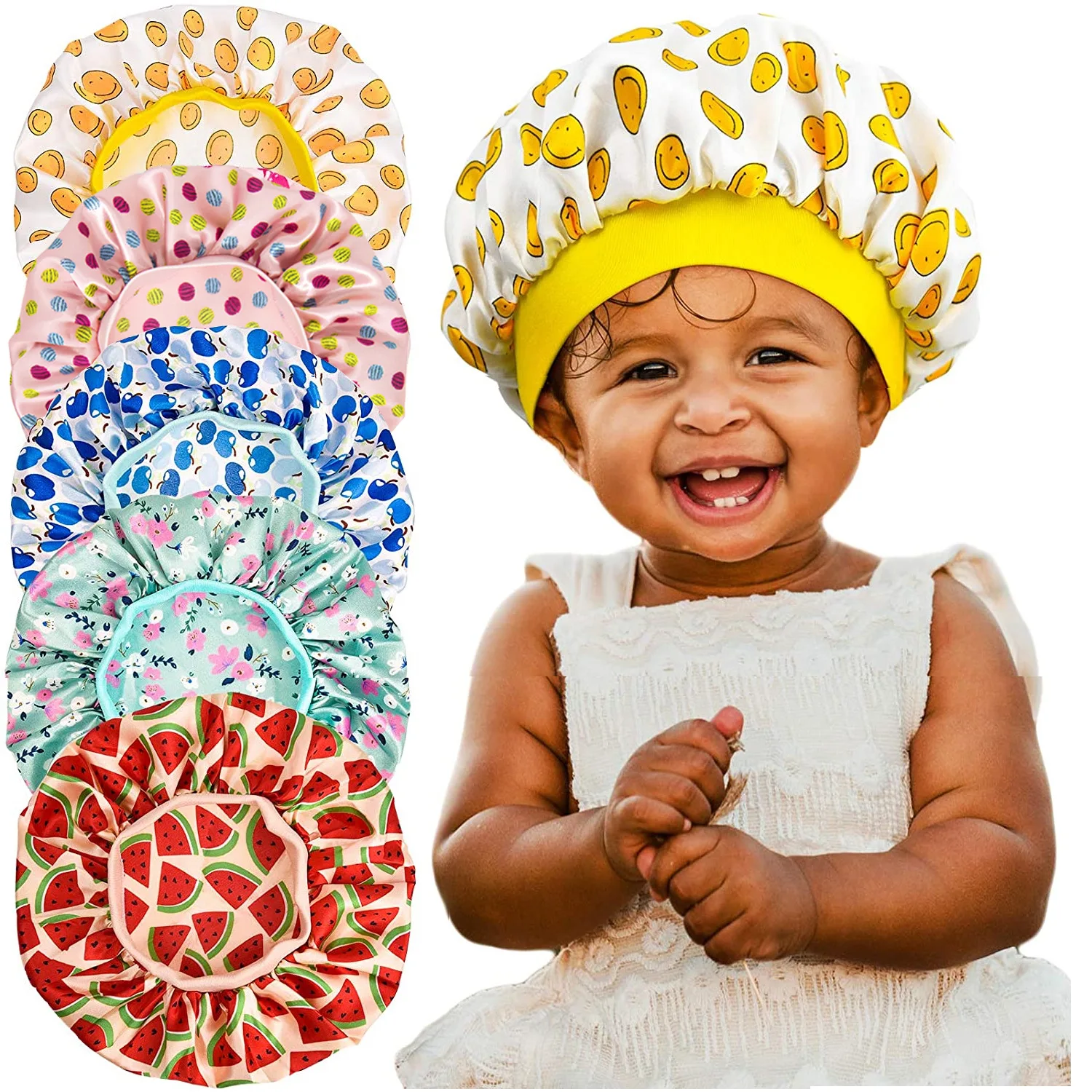 

Baby Silky Satin Bonnet Sleep Cap Children Girl Night Turban Children Colorful Headwear Cute Headwrap Hat Baby Hair Care Cap