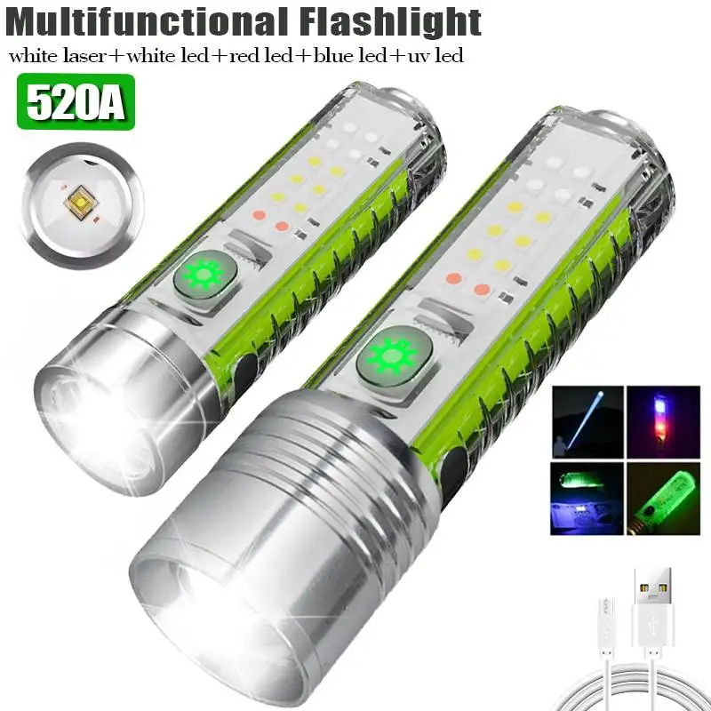 Keychain Light Mini Led Flashlight TYPE-C Charging Waterproof Fluorescent Torch WIth Tail magnet  Side COB emergency light