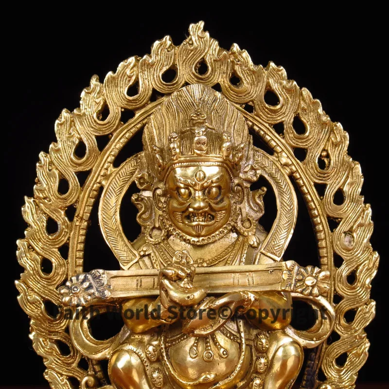 17CM Buddhism Good Buddha brass statue HOME family effective protection Tibetan Two arm Mahakala Bernagchen Buddha brass statue