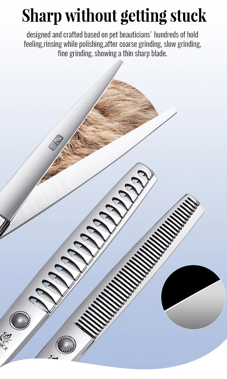 Fenice 6//6,5/7/7,5 Zoll Professionelles Fellscheren-Set für Hunde, gerade, gebogen, dünnere und Chunker-Schere – Detail 11