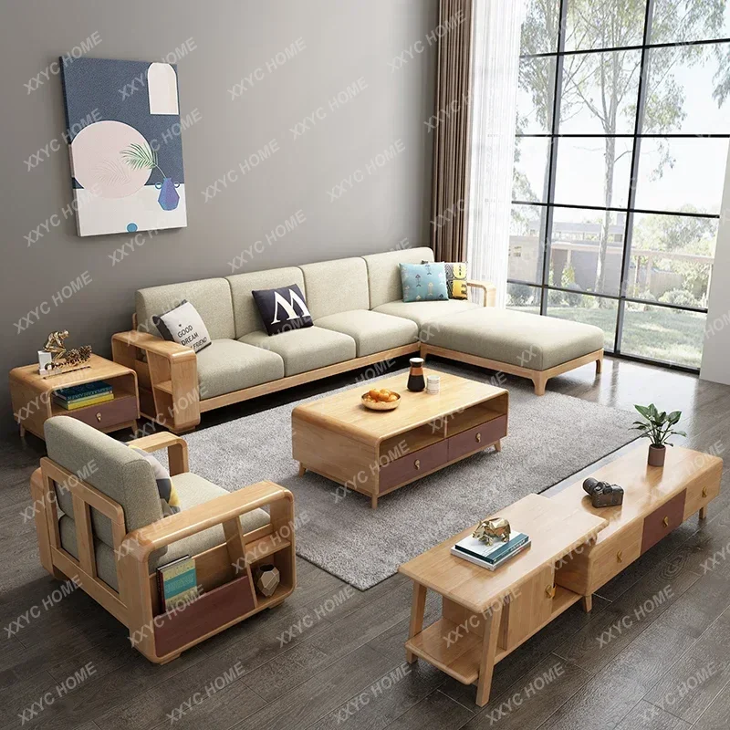 XX Type Simple Modern Solid Wood Sofa Set Furniture Living Room Fabric Sectional Sofa