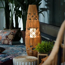 Japanese Wabi Sabi Retro E27 Hemp Rope Rattan Weaving Floor Lamp Homestay Living Room Bedroom  Home Decor Handmade Pendant Light