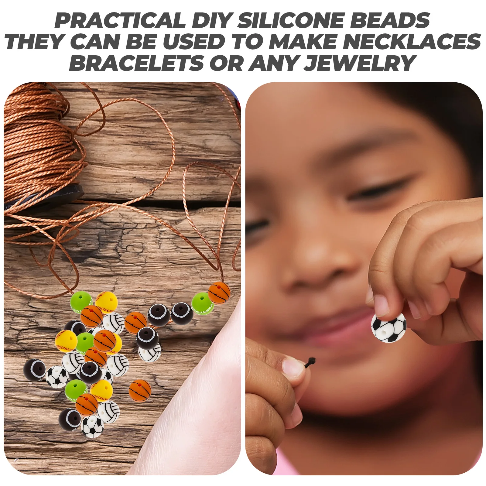 

48 Pcs Silicone Bead Bracelet Multi-functional Beads for Making Pacifier Clip Chain Keychain Craft Silica Gel Jewelry Round