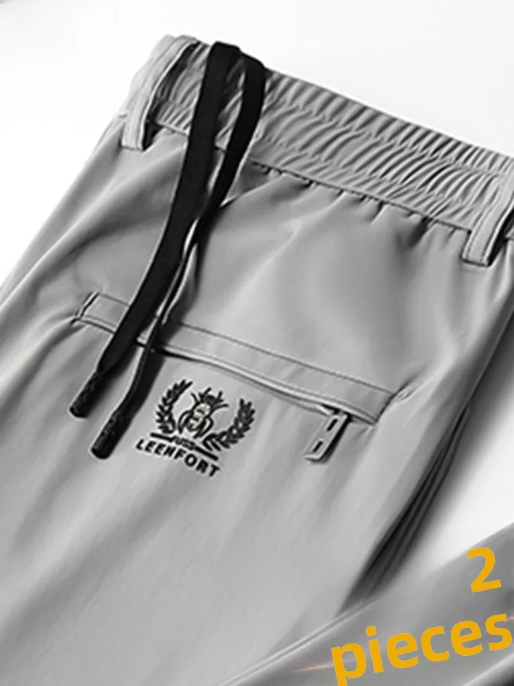 

Ice Silk Casual Pants for Men Loose Straight Leg Elastic Qui Dry Summer Sport Trousers Lightweight Cool Feeling Basic Sle
