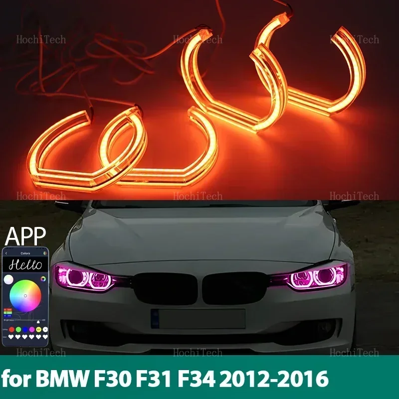 RGB Colorful Angel Eyes Rings Led APP Control Car Headlight DRL Daytime Running Light for BMW 3 Series F30 F31 F34 2012-2016