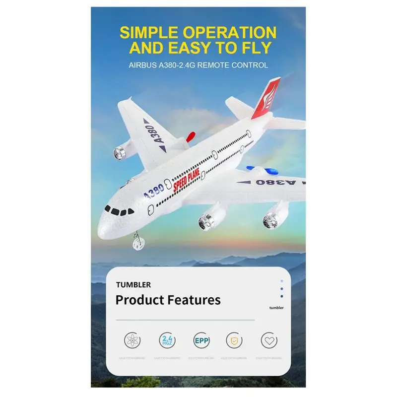 ABTI-Airbus A380 RC Airplane 2.4G Remote Control Fixed Wing Plane Gyro Outdoor Aircraft Model Birthday Gift For Kids