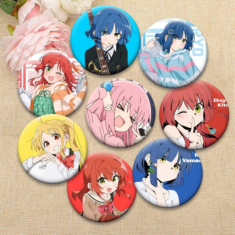 

58mm Round Lapel Pins Anime Bocchi The Rock! Brooch Yamada Ryo Kita Ikuyo Ijichi Nijika Gotoh Hitori Cartoon Badge for Bag Decor