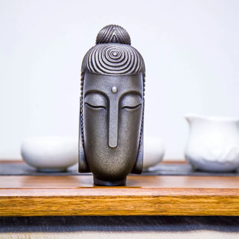 Creative Chinese style Faceless Buddha Head statue for Decor, Simulation Resin Crafts Office Wine Cabinet Study Living Room, 1Pc