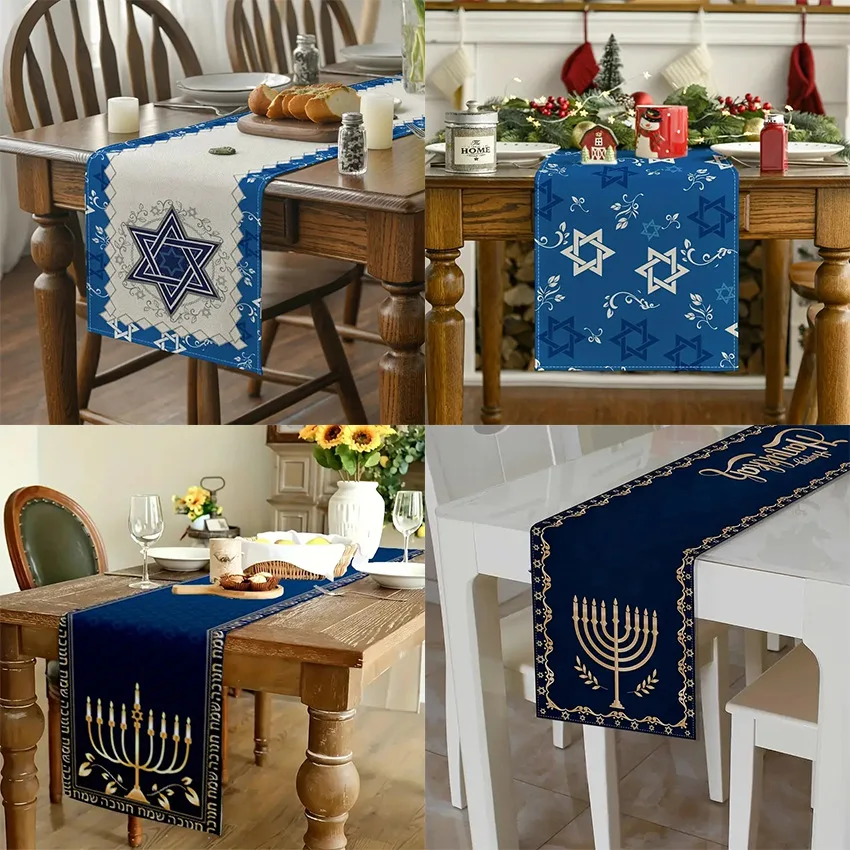 Hanukkah Theme Tablecloth Linen Printed Dining Tablecloth Birthday Festival Party Atmosphere Family Decor Dining Table Flag