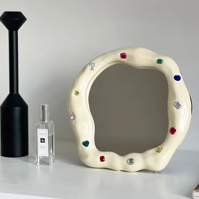 

Irregular Shape Gems Ceramic Mirrors Dresser Makeup Mirror Dressing Table Mirror Necklace Earrings Tray Tray Home Decor Ornament