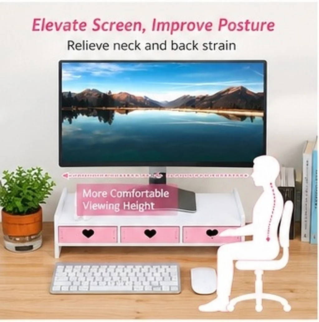 Heavy Duty Monitor Riser Stand with Drawer for Desk Organization – Computer Screen Elevator
