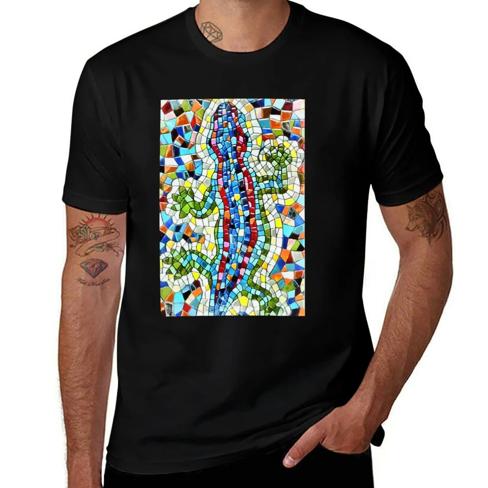 

Lizard Gaudi Barselona mosaic T-Shirt man t shirt cotton printed t shirts for man t shirt custom print T-shirt