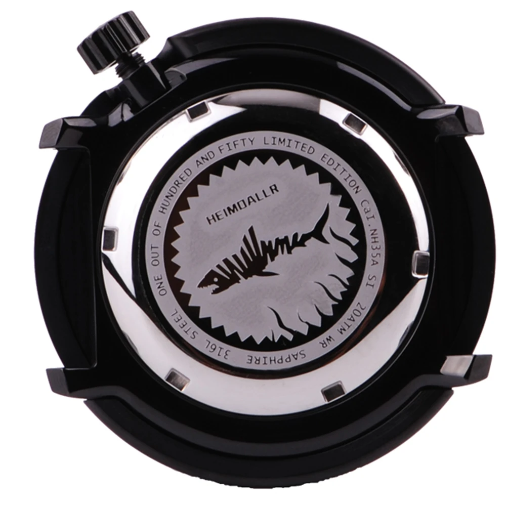 Zegarek męski HEIMDALLR NH35A automatyczny mechaniczny 200m zegarek dla nurka Sapphire C3 Super świecąca tarcza czarny pokrowiec na PVD