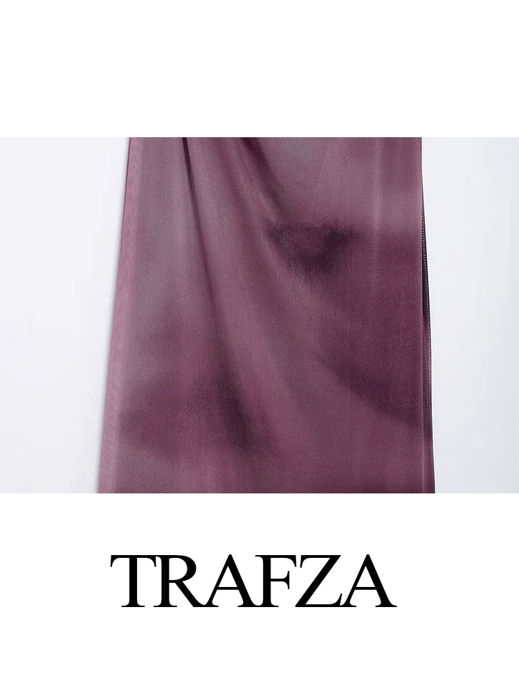 TRAFZA-Robe en Tulle Plissée pour Femme, Tenue Simple, Élégante, avec Fermeture Éclair, Manches sulf, Décontractée, en Maille