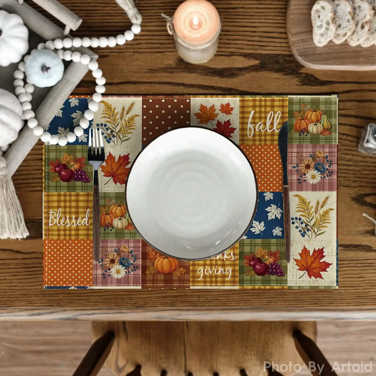 Hello Pumpkin Leaves Fall Placemats Set of 4-12 x 18 Inch