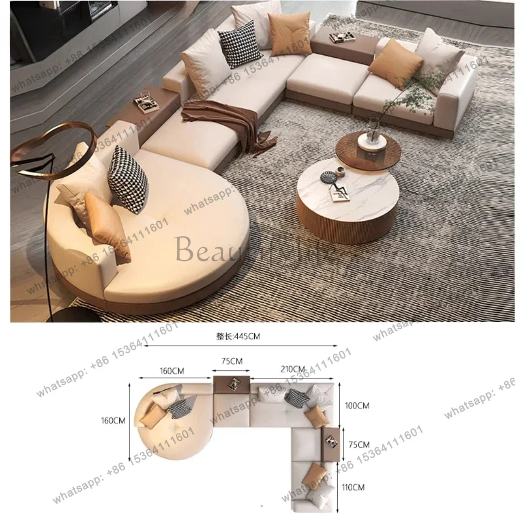 LJYSofa Italian minimalist living room first layer cowhide modern villa horizontal hall designer sofa