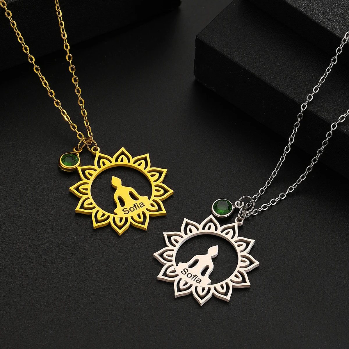 Customize Lotus Flower Buddha Charm Necklace Handmade Stainless Steel Necklace for Jewelry Making Yogo Amulets Supplies