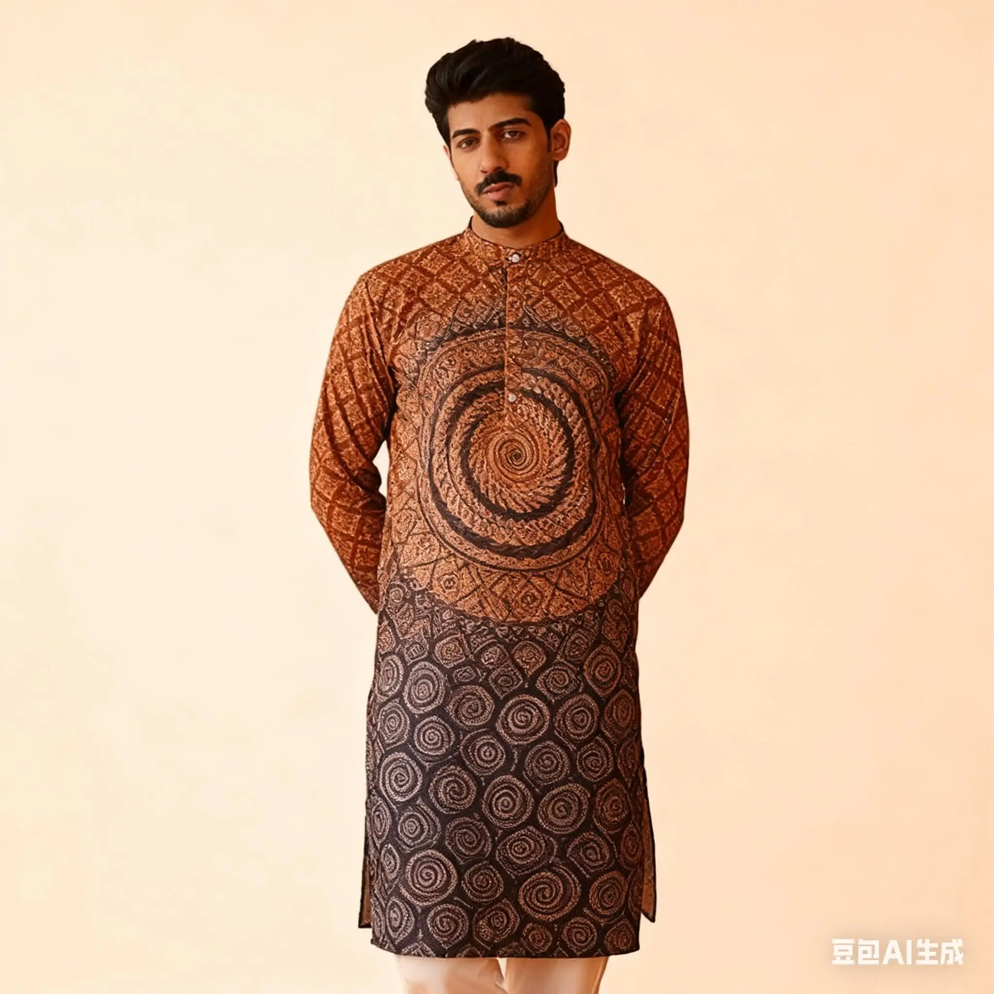 Men Digital Peacock Printed Kurta Vardha Regular Mandarin Collar Long Suitable National Style Ropa Musulmana Turca Muslim Gift