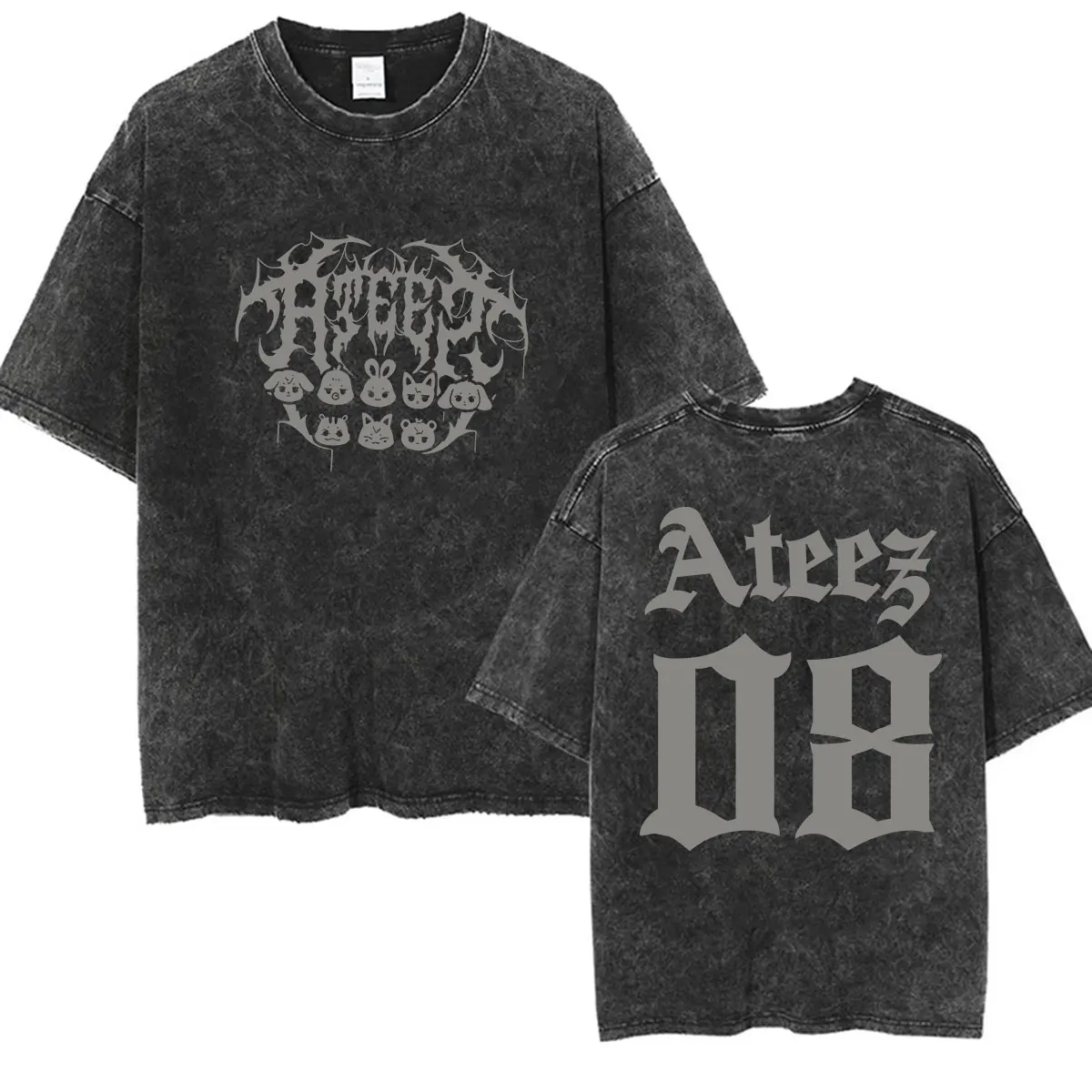 Kpop Ateez Golden Hour Part 4 Vintage Washed T Shirts Deep in My Heart Deep in My Soul Tour 2026 T-shirt Men's Short Sleeve Tees