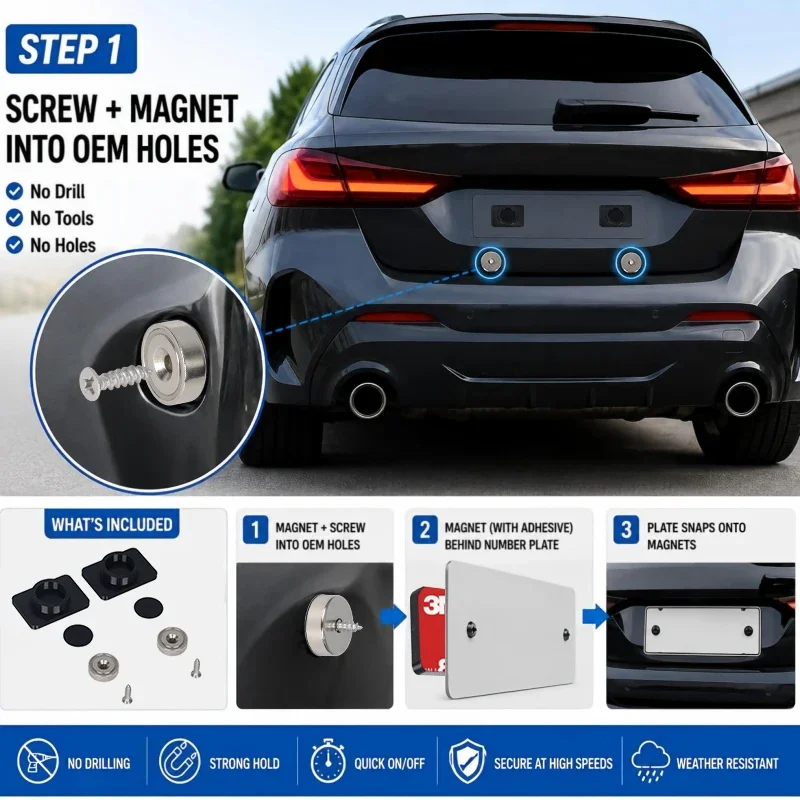 High Quality Car License Plate Holder Magnetic Number Plate Holder Kit Quick Release Easy Install No Drill 10KG Strong Mounts