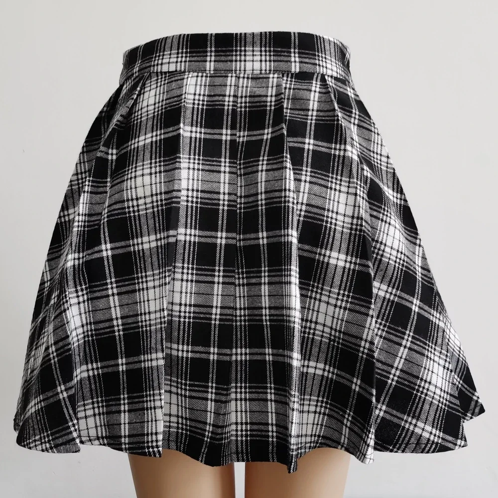 Goth Skirt New Fashion Female Women Mini Skirts Casual Basic Fashion All Match Plaid Vintage Irregular High Waist College Wind