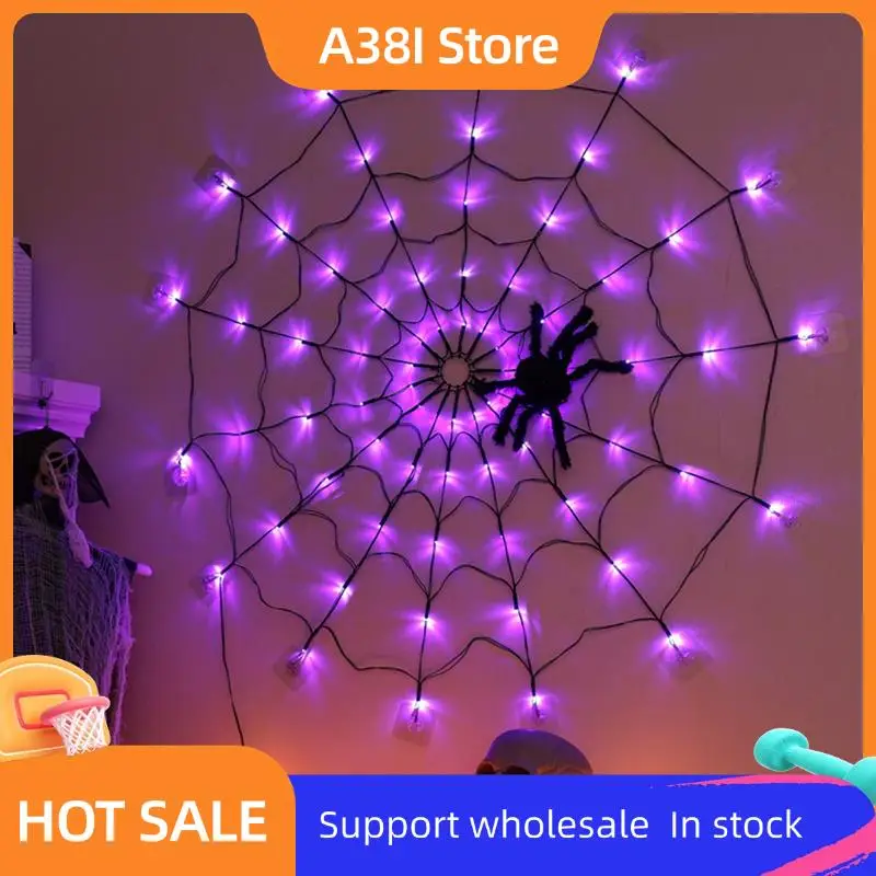 

A38I Halloween Spider Web Lights USB 8 Modes Spider Web Wall Net Lights For Scary Halloween Decoration Garland