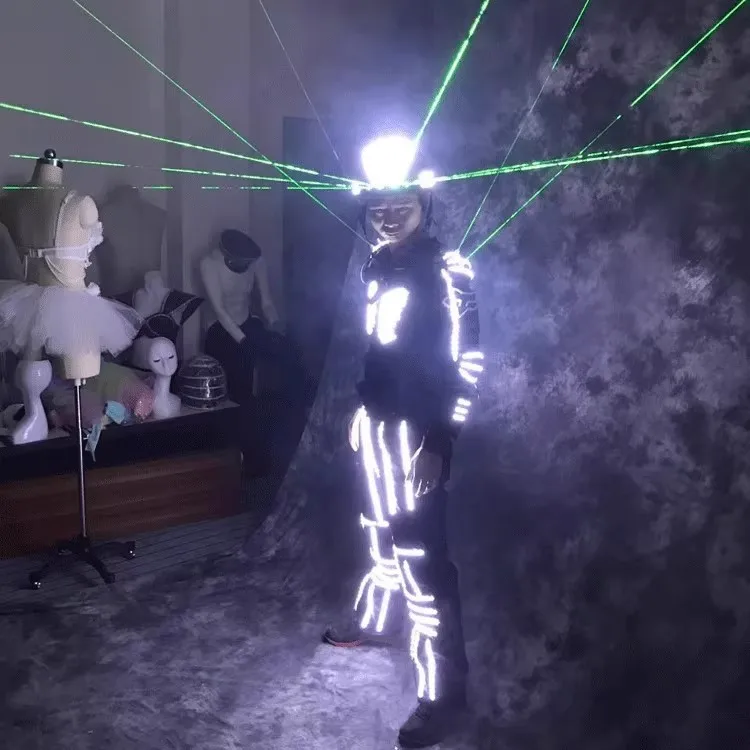 

Светодиодный светящийся лазерный костюм-броня с белым светом, костюм для выступлений в ночном клубе, реквизит для бара, молодежный наряд с длинными рукавами