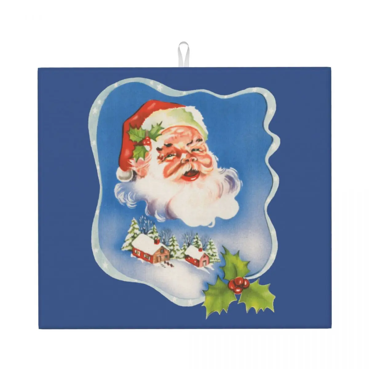 Christmas Retro Santa Claus Dish Drying Pad Custom Absorbent Jolly Santa Happy Holidays Microfiber Quick Dry Drainer Mats