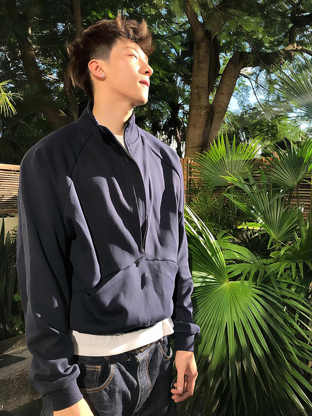 

Olive een Stand Collar f Zip Hoodie Men's Sle American Decosition Design Sense Top f Zipper ort Coat