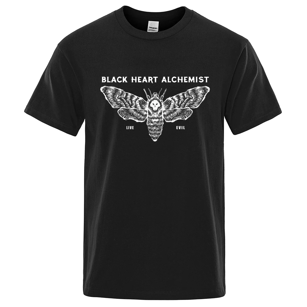 Black Heart Alchemist Moth Tshirt Man Casual Sweat Loose Tee Clothes Cotton Summer Crewneck Tops Simplicity Men T-Shirt