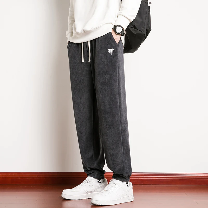 

Мужские вельветовые спортивные брюки свободного кроя в винтажном японском стиле, весна-осень, повседневные длинные брюки с эластичным поясом