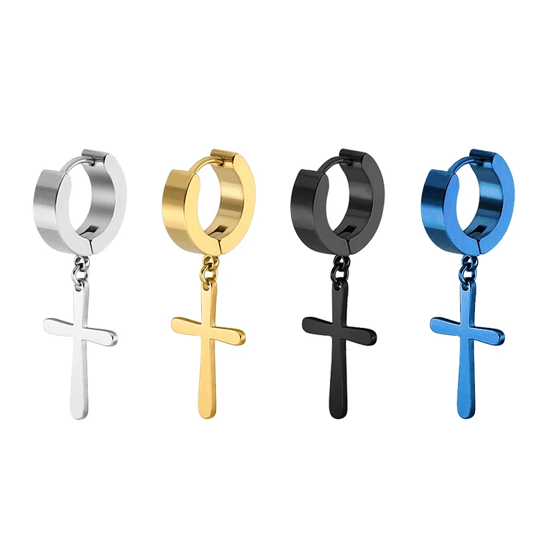 1 Pair Fashion Cross Circle Earring Stainless Steel Punk Dangle Rock Style Earrings Women Men\'s Earrings Fashion Jewelry Gift