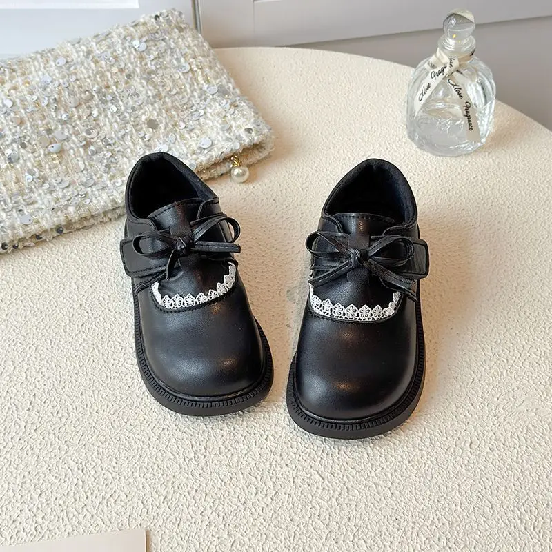 Girls Leather Loafer 2026 Spring Autumn School Performance Black Soft Sole British Style Kids Princess Shoes