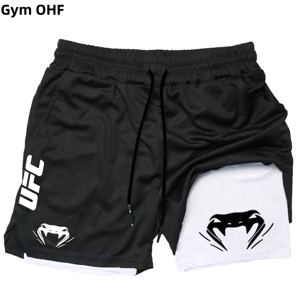 

UFC Summer Men's Sports Shorts, Breathable Tennis Training Pants, Mixed Martial Arts Print, Quick-Drying Outdoor Running Double-