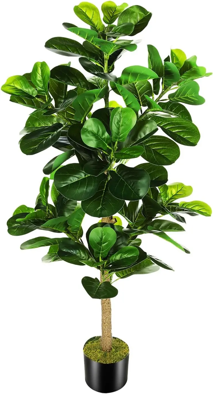 

5ft Artificial Fiddle Leaf Fig Tree (60in) with Plastic Nursery Pot Faux Tree, Ficus Lyrata Fake Plant for Office House