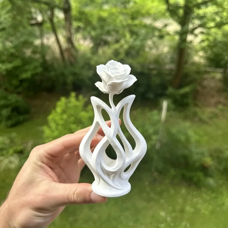 3D Printed Modern Abstract Rose Sculpture White Minimalist Floral Statue Aesthetic Ornament Living Room Shelf Tabletop Home Deco