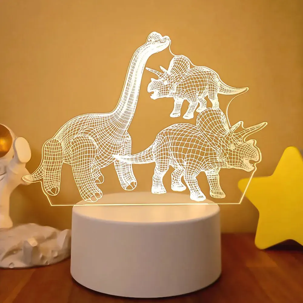 Dinosaur 3D Lamp USB LED Night Lights lampada per insegne al Neon decorazioni natalizie di natale per la casa camera da letto decorazioni di