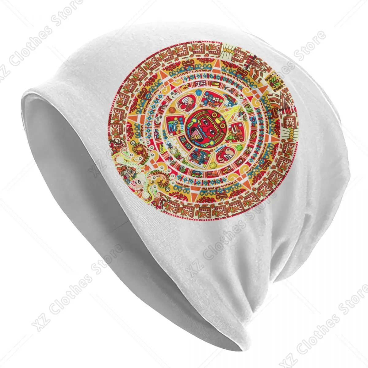 Custom Mexico Maya Aztec Calendar Skullies Beanies Caps For Men Women Unisex Street Winter Warm Knitted Hat Adult Bonnet Hats